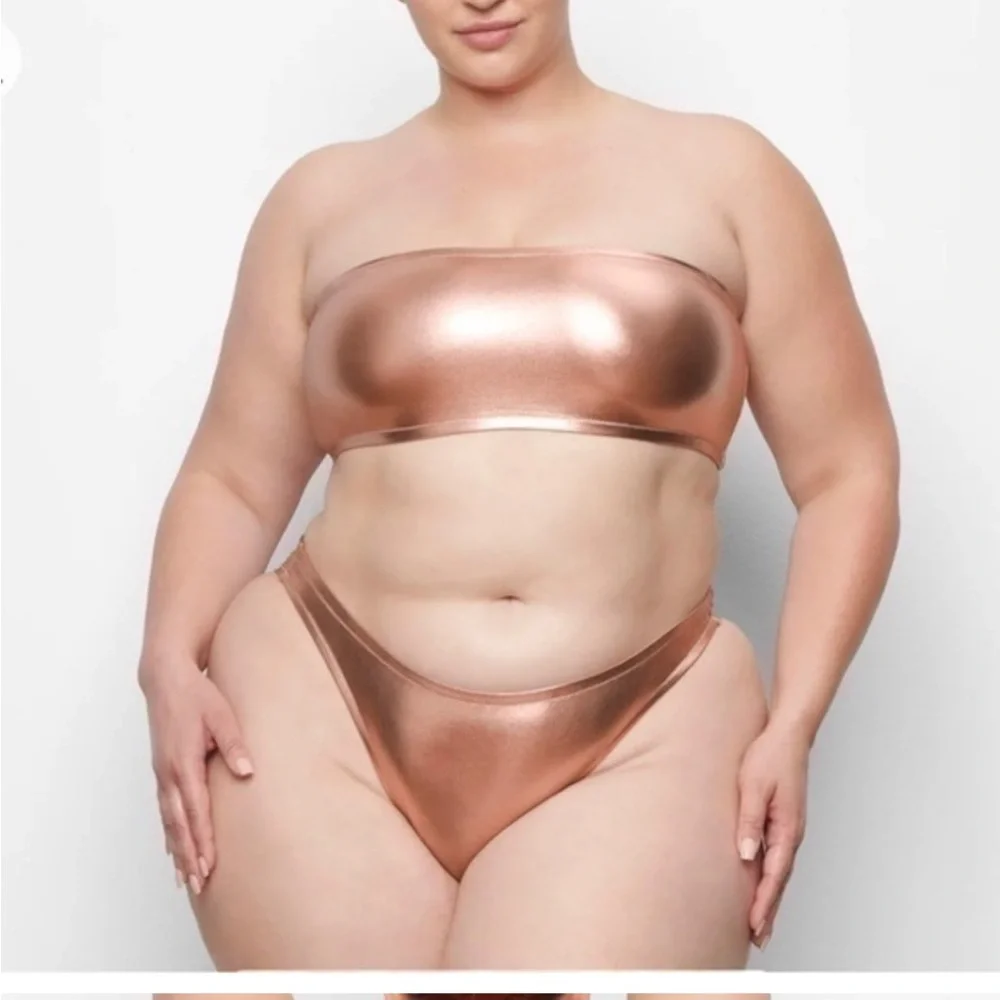 Skims Metallic Rose Gold Bikini Bottom NWT